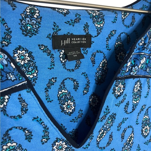 J. Jill Paisley Floral Blouse 2X Boho Balloon Sleeve Popover Top Mature Blue - Picture 4 of 6